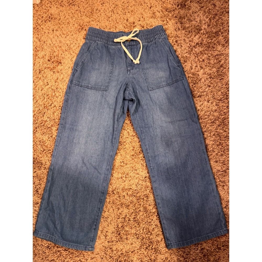 LOFT Petite Chambray Pull-On Wide Leg Pants Blue XS NWOT